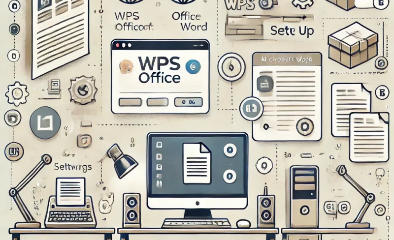 DALL·E 2024-11-11 13.25.37 - An illustration showing the preparation steps for working with documents, including installing and setting up programs like WPS Office and Microsoft W